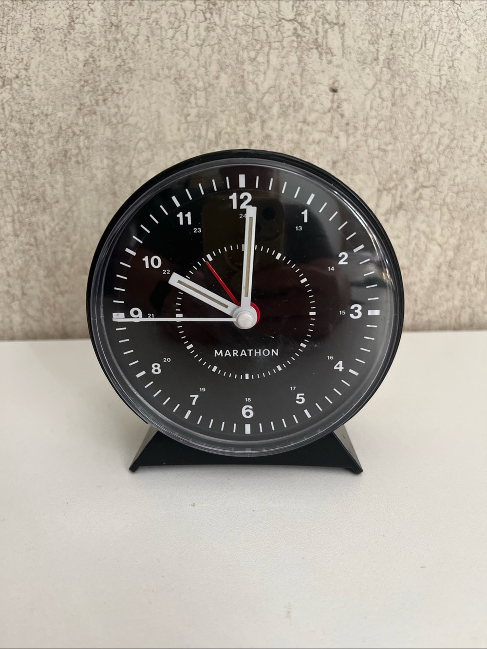Marathon Mechanical Wind Up Alarm Clock Black Ticks Works